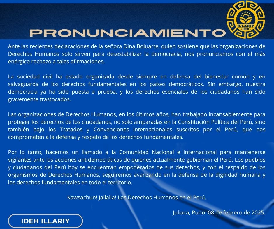 Pronunciamiento ante declaraciones de la señora Dina Boluarte 1